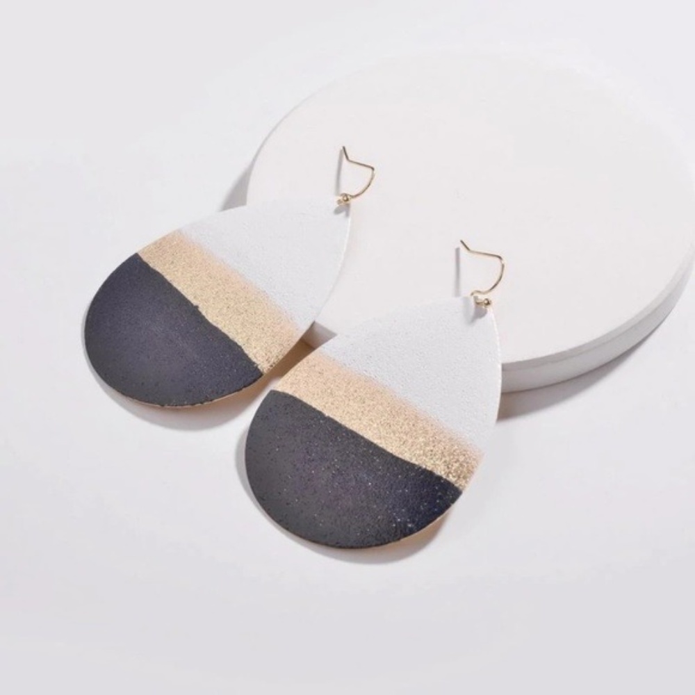 Atelier Sona White/Gold/Navy Tear Drop Earrings